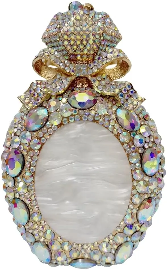 Women Elegant Crystal Perfume Bottle Evening Bag Glitter Gemstone Bowknot Clutch Purse for Family Gathering Cocktail