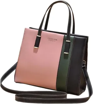 Women Elegant Handbag and Purse Satchel Faux Leather Stitching Tote Crossbody Shoulder Bags