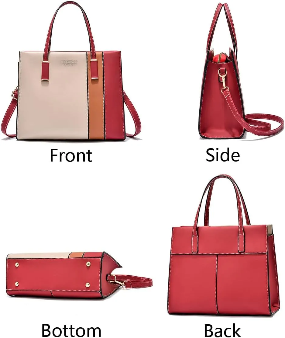 Women Elegant Handbag and Purse Satchel Faux Leather Stitching Tote Crossbody Shoulder Bags