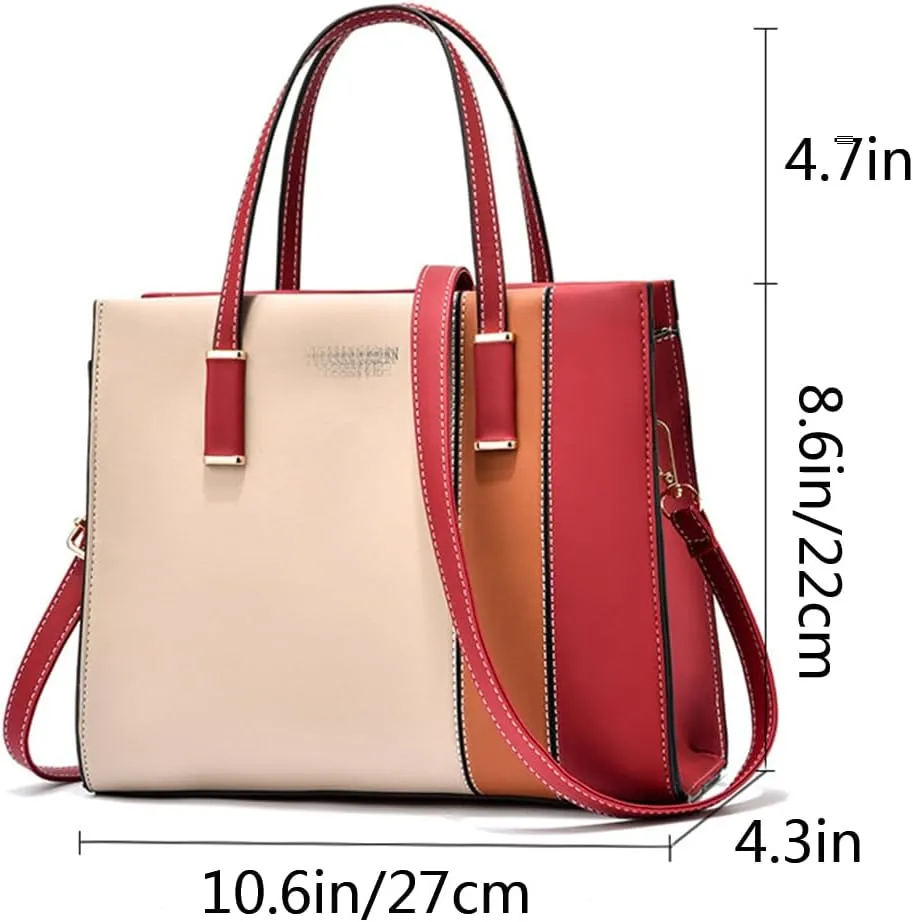 Women Elegant Handbag and Purse Satchel Faux Leather Stitching Tote Crossbody Shoulder Bags