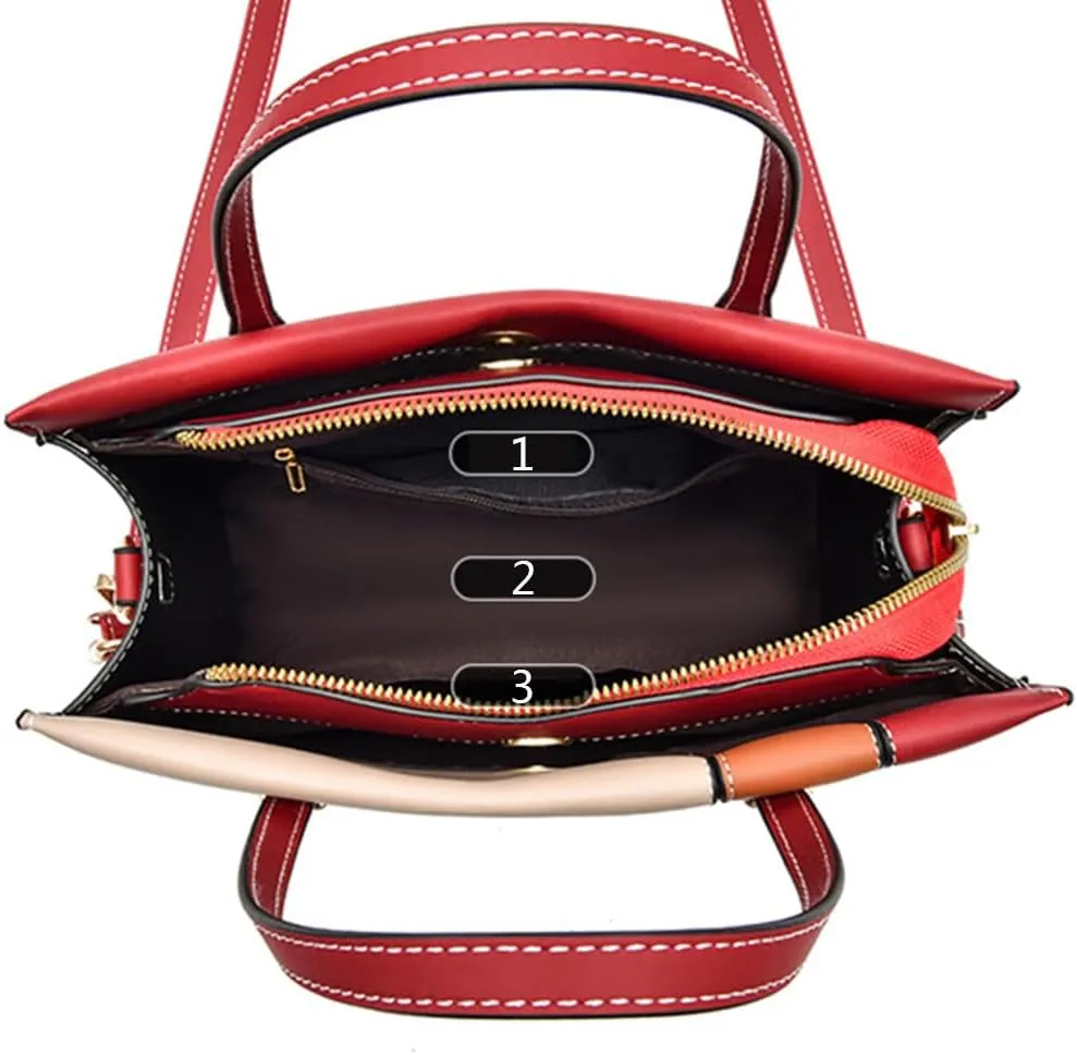 Women Elegant Handbag and Purse Satchel Faux Leather Stitching Tote Crossbody Shoulder Bags
