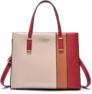 Women Elegant Handbag and Purse Satchel Faux Leather Stitching Tote Crossbody Shoulder Bags