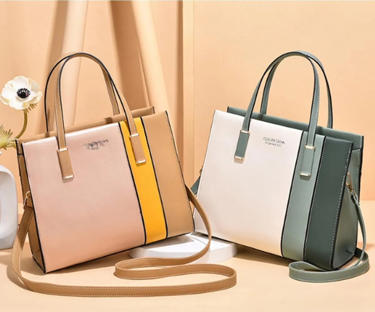Women Elegant Handbag and Purse Satchel Faux Leather Stitching Tote Crossbody Shoulder Bags