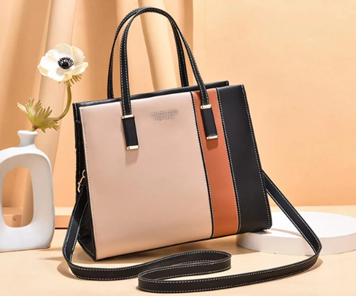 Women Elegant Handbag and Purse Satchel Faux Leather Stitching Tote Crossbody Shoulder Bags