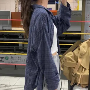 Women Fashion Retro Plaid Shirts Turn Down Collar Long Sleeve Loose Shirt New In Streetwear Casual Oversized Button Top