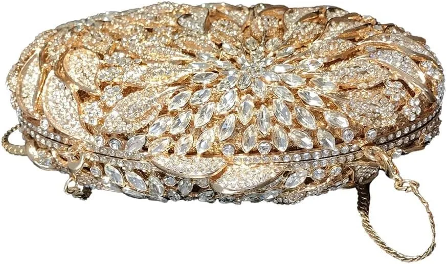 Women Floral Rhinestone Clutch Purse Elegant Leaves Crystal Evening Bag Handbag for Engagement Wedding Anniversary