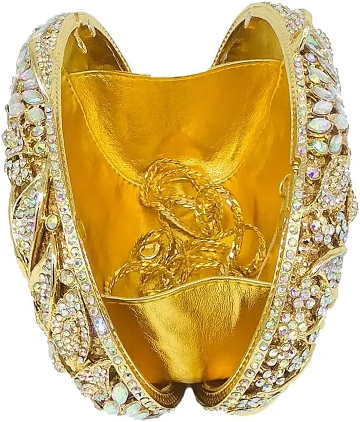 Women Floral Rhinestone Clutch Purse Elegant Leaves Crystal Evening Bag Handbag for Engagement Wedding Anniversary
