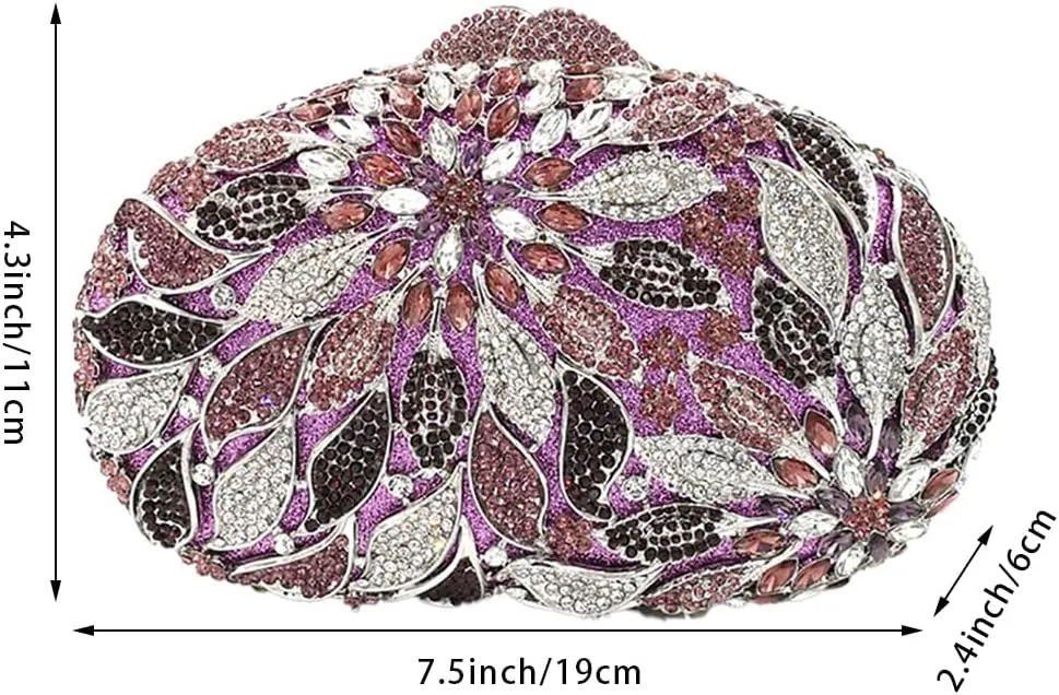 Women Floral Rhinestone Clutch Purse Elegant Leaves Crystal Evening Bag Handbag for Engagement Wedding Anniversary