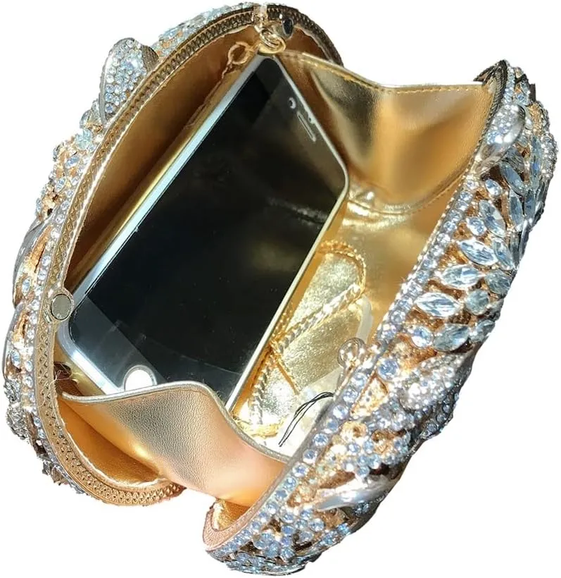 Women Floral Rhinestone Clutch Purse Elegant Leaves Crystal Evening Bag Handbag for Engagement Wedding Anniversary