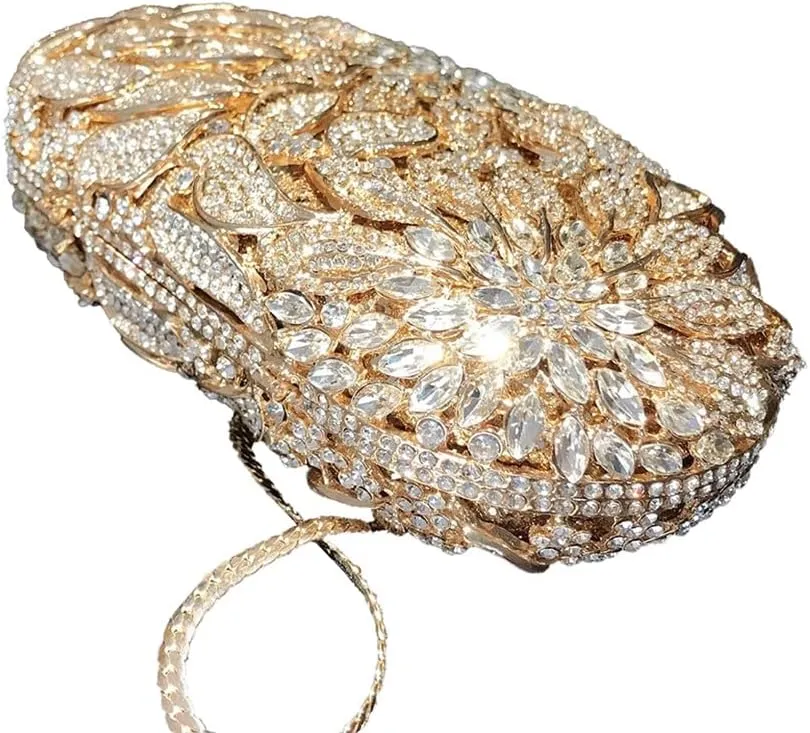 Women Floral Rhinestone Clutch Purse Elegant Leaves Crystal Evening Bag Handbag for Engagement Wedding Anniversary