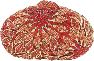 Women Floral Rhinestone Clutch Purse Elegant Leaves Crystal Evening Bag Handbag for Engagement Wedding Anniversary