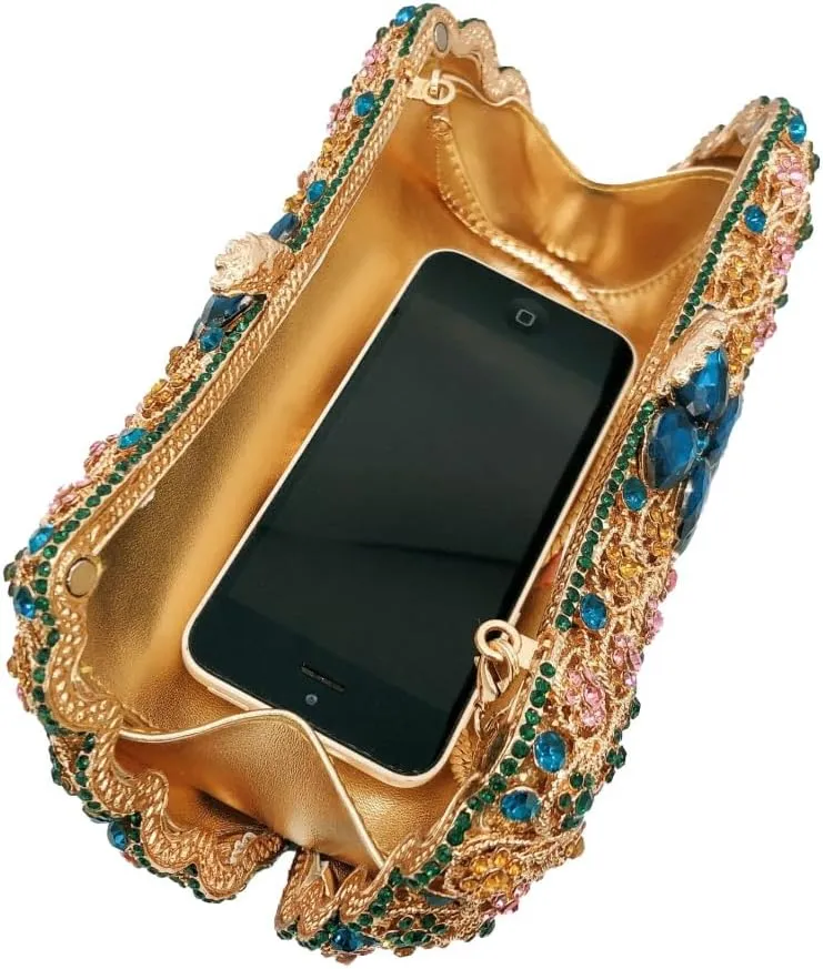 Women Formal Rhinestone Clutch Purse Chic Crystal Evening Bag Floral Handbag for Holiday Wedding Celebration