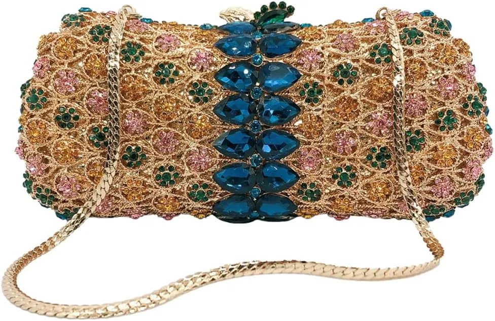 Women Formal Rhinestone Clutch Purse Chic Crystal Evening Bag Floral Handbag for Holiday Wedding Celebration