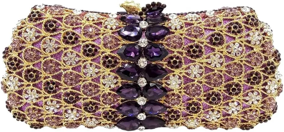 Women Formal Rhinestone Clutch Purse Chic Crystal Evening Bag Floral Handbag for Holiday Wedding Celebration