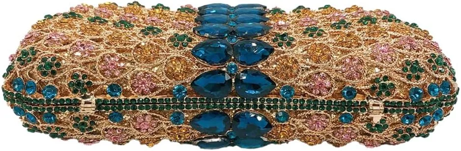 Women Formal Rhinestone Clutch Purse Chic Crystal Evening Bag Floral Handbag for Holiday Wedding Celebration
