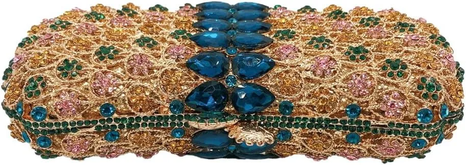 Women Formal Rhinestone Clutch Purse Chic Crystal Evening Bag Floral Handbag for Holiday Wedding Celebration