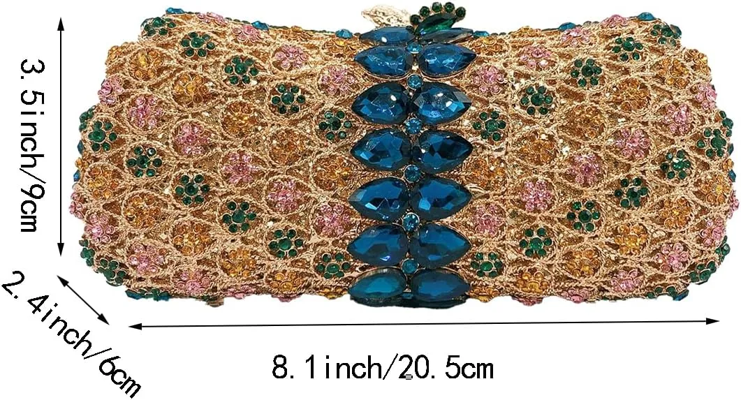 Women Formal Rhinestone Clutch Purse Chic Crystal Evening Bag Floral Handbag for Holiday Wedding Celebration