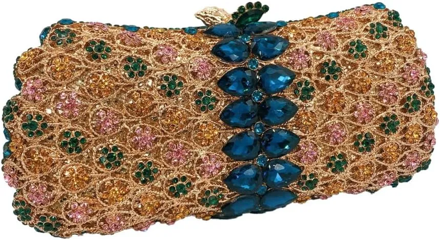 Women Formal Rhinestone Clutch Purse Chic Crystal Evening Bag Floral Handbag for Holiday Wedding Celebration
