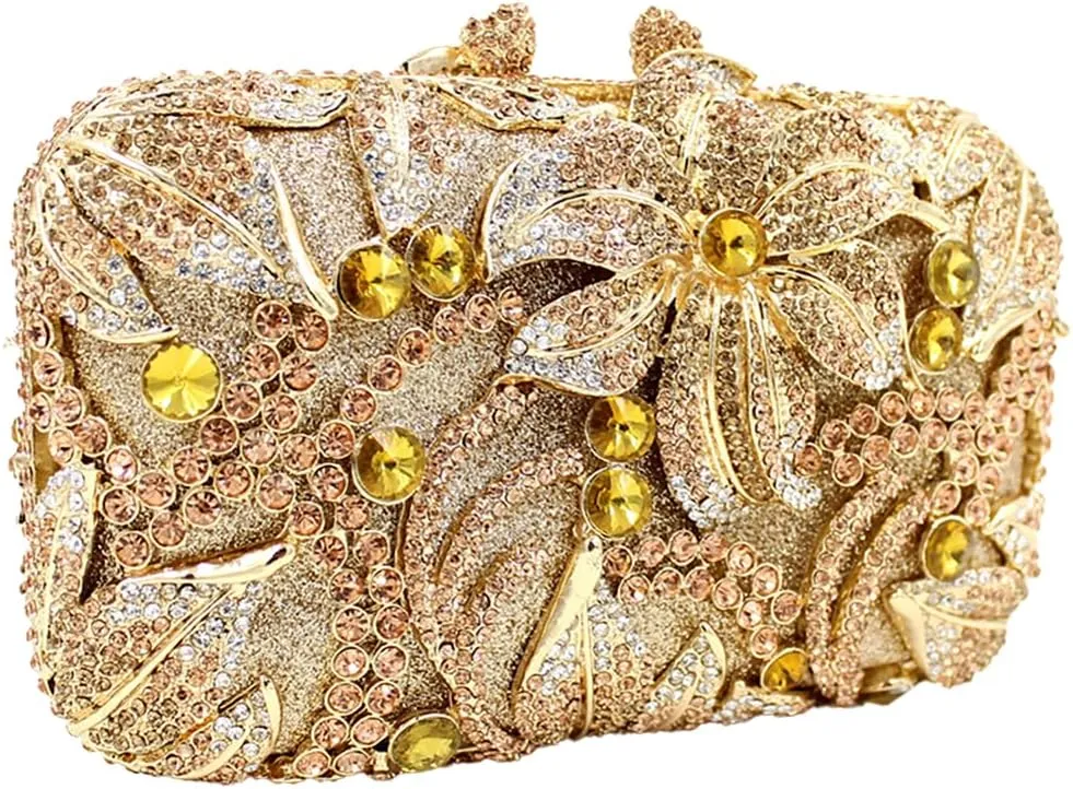 Women Rhinestones Flower Clutch Purse Stylish Crystal Evening Bag Elegant Handbag for Dance Gathering Dinner Evening