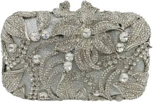 Women Rhinestones Flower Clutch Purse Stylish Crystal Evening Bag Elegant Handbag for Dance Gathering Dinner Evening