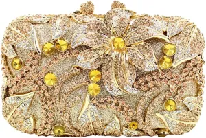 Women Rhinestones Flower Clutch Purse Stylish Crystal Evening Bag Elegant Handbag for Dance Gathering Dinner Evening