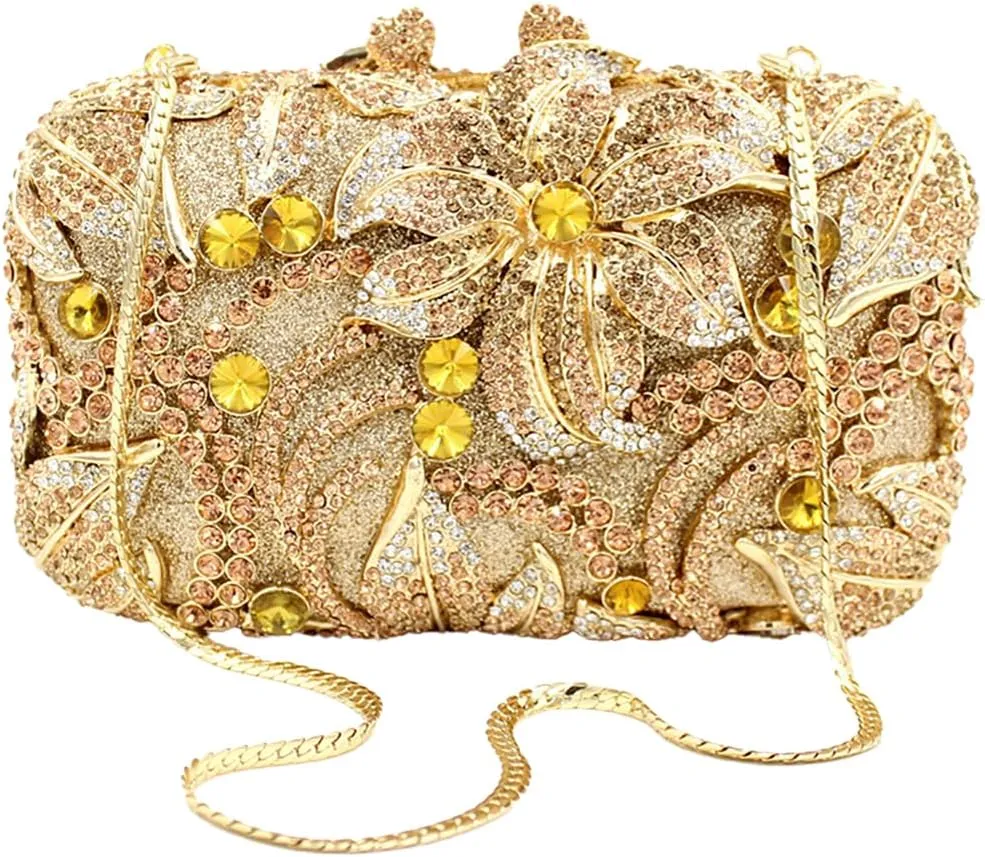 Women Rhinestones Flower Clutch Purse Stylish Crystal Evening Bag Elegant Handbag for Dance Gathering Dinner Evening