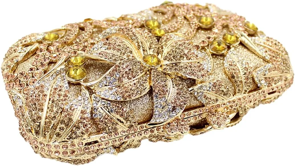 Women Rhinestones Flower Clutch Purse Stylish Crystal Evening Bag Elegant Handbag for Dance Gathering Dinner Evening