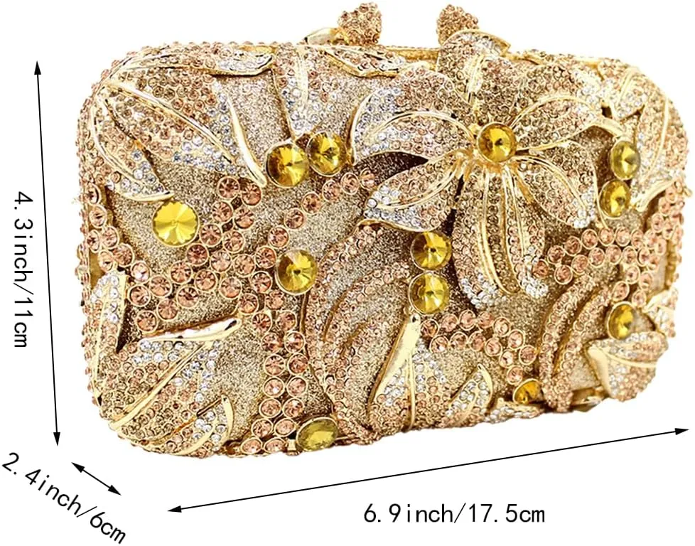 Women Rhinestones Flower Clutch Purse Stylish Crystal Evening Bag Elegant Handbag for Dance Gathering Dinner Evening