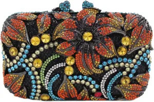 Women Rhinestones Flower Clutch Purse Stylish Crystal Evening Bag Elegant Handbag for Dance Gathering Dinner Evening