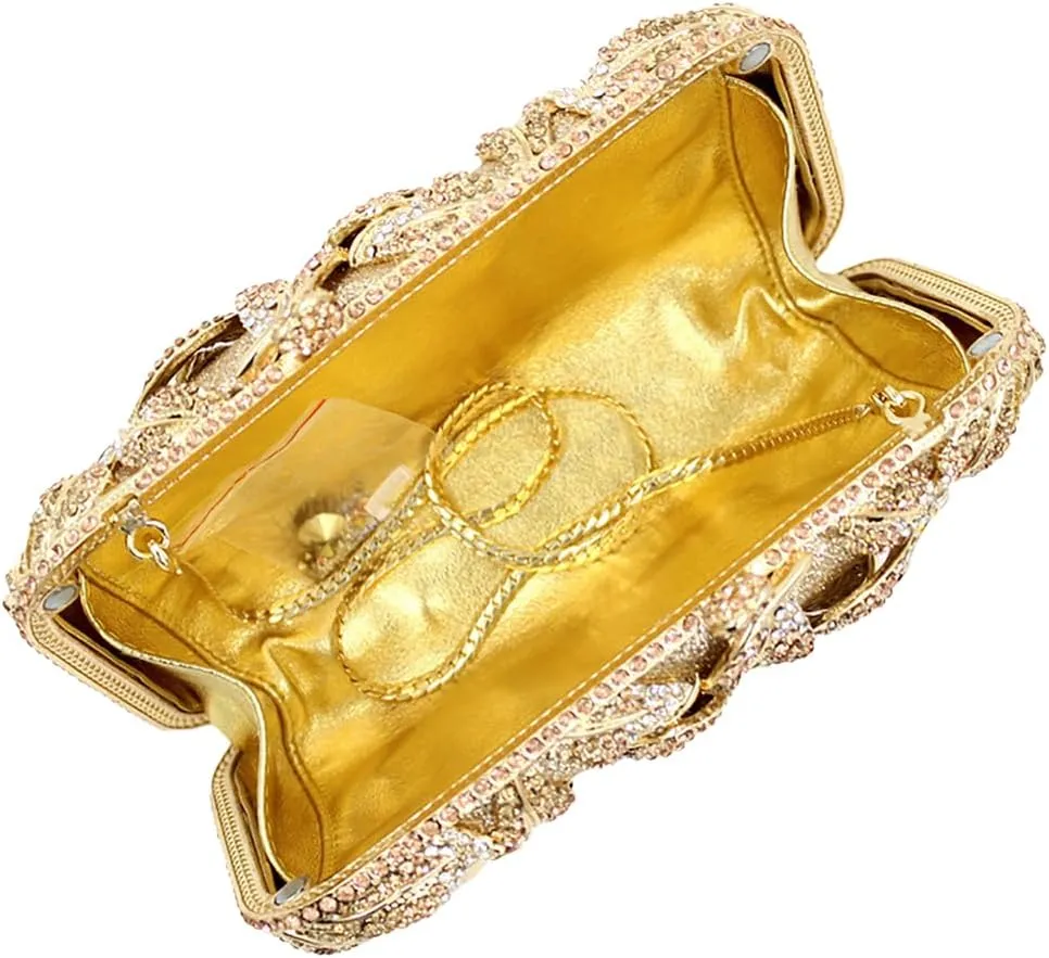 Women Rhinestones Flower Clutch Purse Stylish Crystal Evening Bag Elegant Handbag for Dance Gathering Dinner Evening