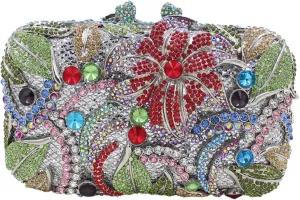 Women Rhinestones Flower Clutch Purse Stylish Crystal Evening Bag Elegant Handbag for Dance Gathering Dinner Evening