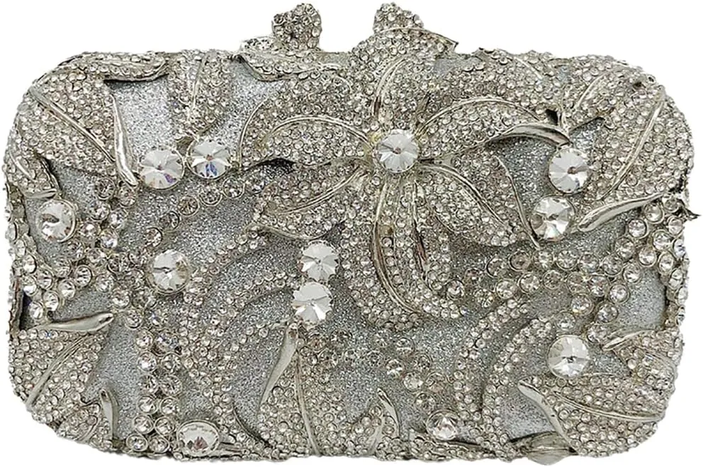 Women Rhinestones Flower Clutch Purse Stylish Crystal Evening Bag Elegant Handbag for Dance Gathering Dinner Evening