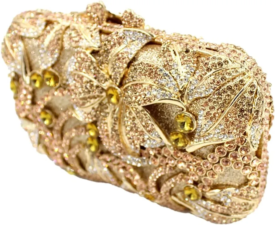 Women Rhinestones Flower Clutch Purse Stylish Crystal Evening Bag Elegant Handbag for Dance Gathering Dinner Evening