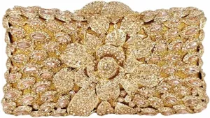 Women Sparkling Rose Crystal Evening Clutch Floral Rhinestone Wedding Purse Chic Flower Handbag for Prom Dating