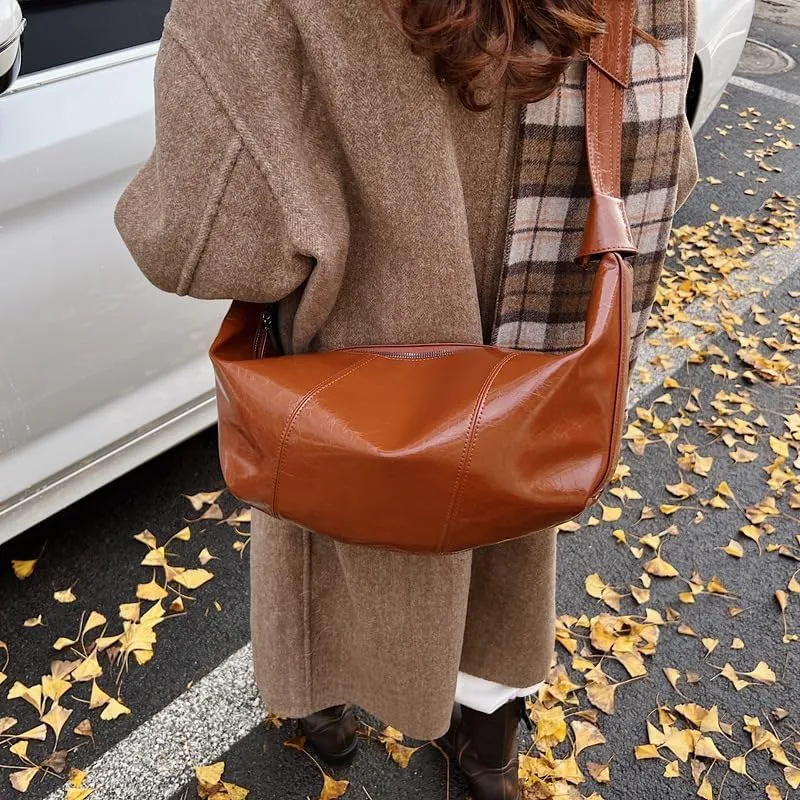 Women Stylish Shoulder Bag PU Large Capacity Dumpling Bag Crossbody Bag Hobo Bag Vintage Purse Satchel Bag Work Bag