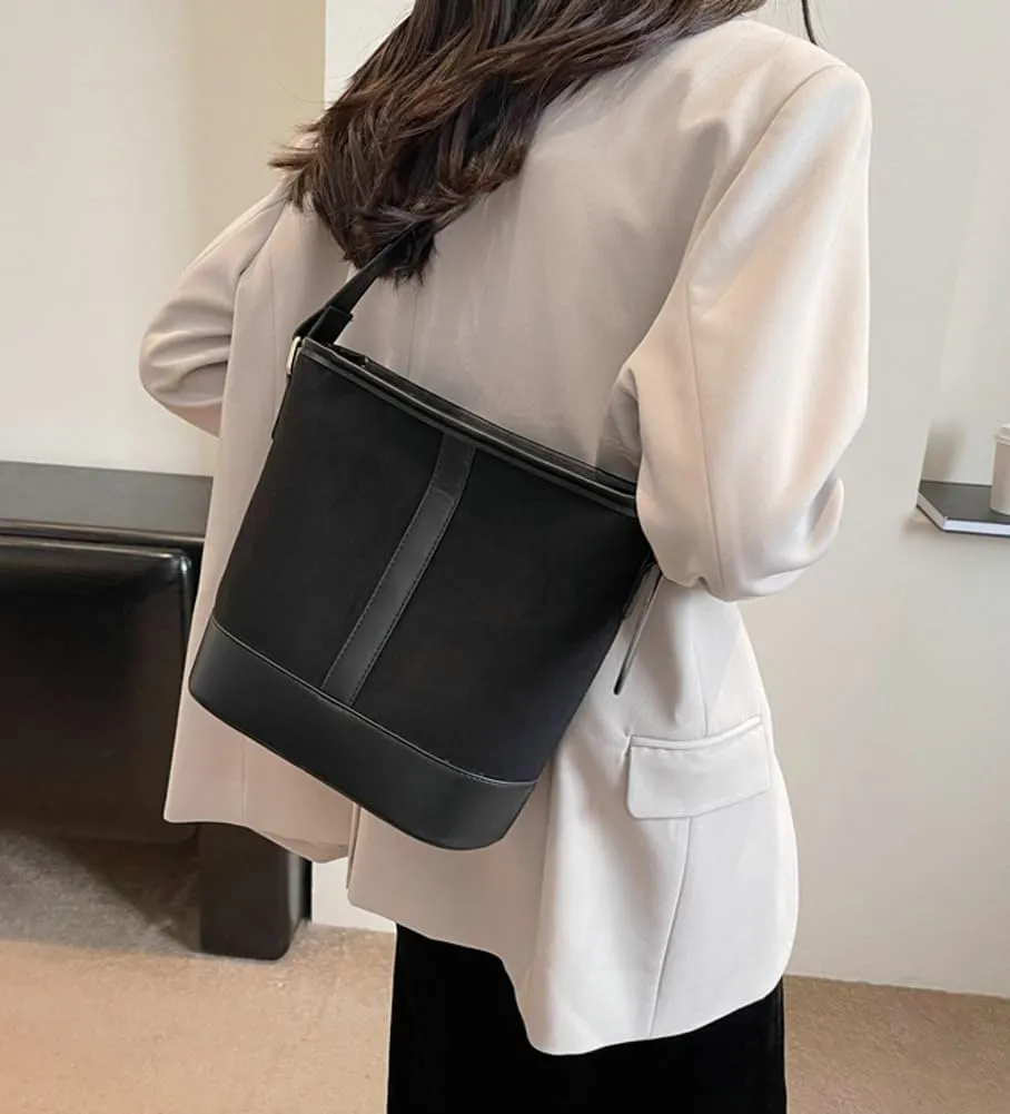 Women Stylish Suede Underarm Bag Vintage Large Capacity Hobo Bag Tote Satchel Chic Shoulder Crossbody Bag Purse with Zipper