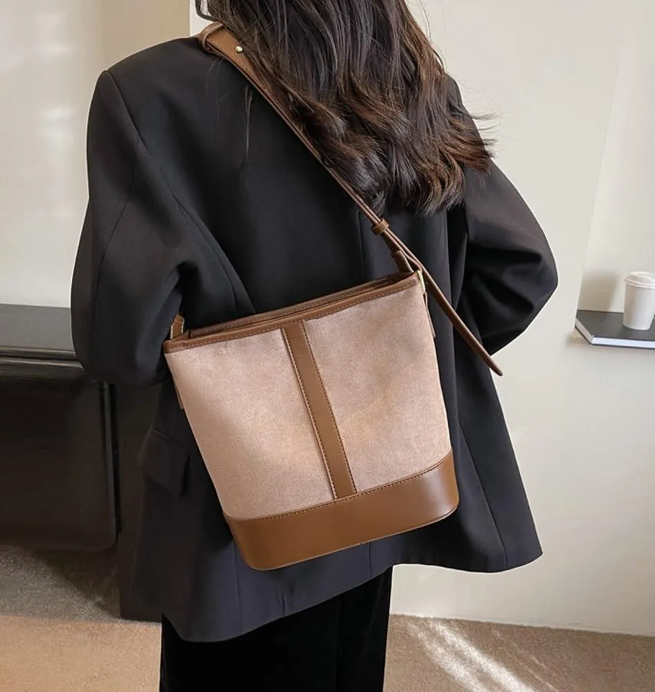 Women Stylish Suede Underarm Bag Vintage Large Capacity Hobo Bag Tote Satchel Chic Shoulder Crossbody Bag Purse with Zipper