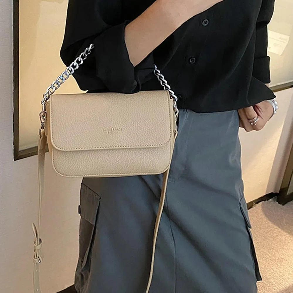 Womens Chic PU Leather Crossbody Bag Cute Small Purse Shoulder Tote Bag Handbag Casual Satchel with Chain 2024