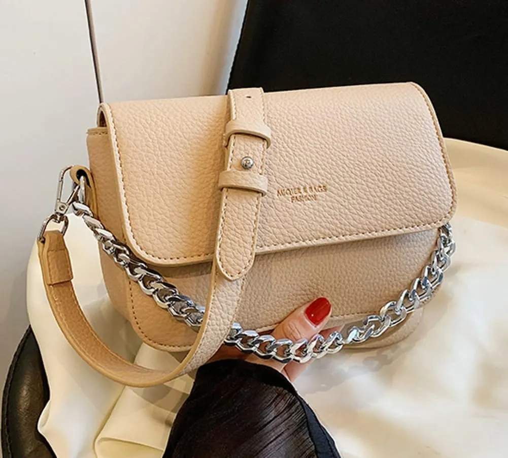 Womens Chic PU Leather Crossbody Bag Cute Small Purse Shoulder Tote Bag Handbag Casual Satchel with Chain 2024