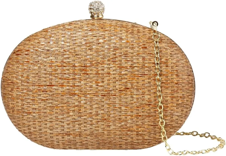 Womens Clutch Handbag Straw Evening Bag Chic Chain Shoulder Oval Tote Bag for Party Travel Wedding Prom 2025