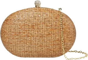 Womens Clutch Handbag Straw Evening Bag Chic Chain Shoulder Oval Tote Bag for Party Travel Wedding Prom 2025