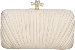 Women's Evening Clutch Purses, Satin Elegant Pleated Evening Bag Wedding Handbags with Faux Pearl Chains, Champagne (Color : Beige)