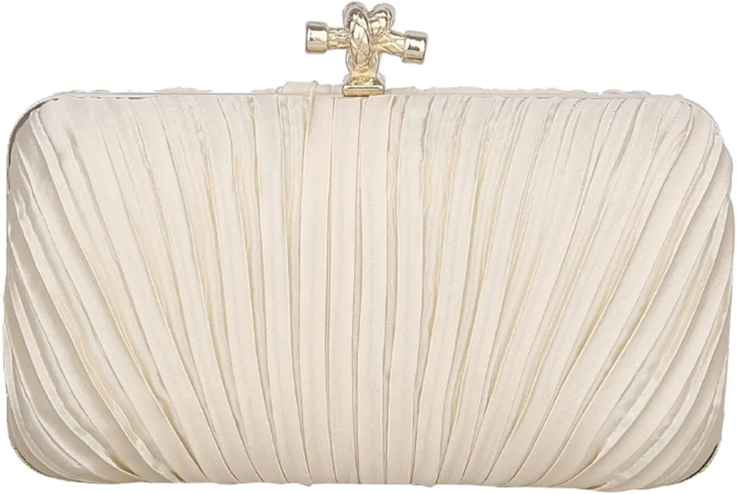 Women's Evening Clutch Purses, Satin Elegant Pleated Evening Bag Wedding Handbags with Faux Pearl Chains, Champagne (Color : Beige)