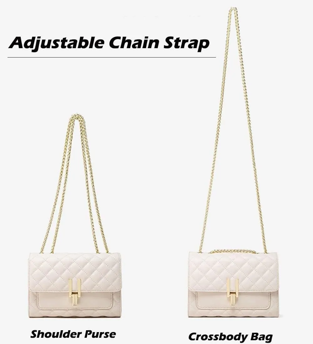 Womens Leather Quilted Crossbody Bag Elegant Top Handle Purse with Flap Closure Shoulder/Satchel Style