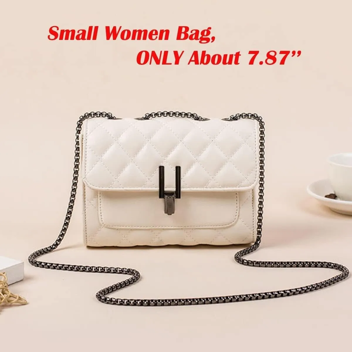 Womens Leather Quilted Crossbody Bag Elegant Top Handle Purse with Flap Closure Shoulder/Satchel Style