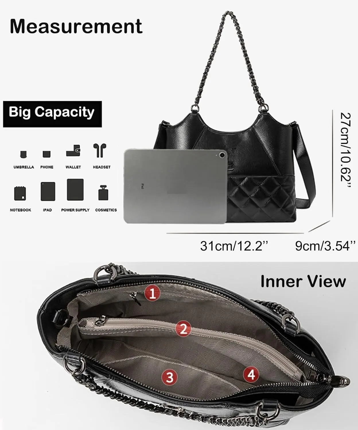 Womens Leather Quilted Crossbody Bag Elegant Top Handle Purse with Flap Closure Shoulder/Satchel Style