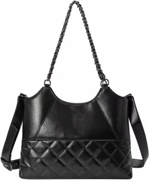 Womens Leather Quilted Crossbody Bag Elegant Top Handle Purse with Flap Closure Shoulder/Satchel Style