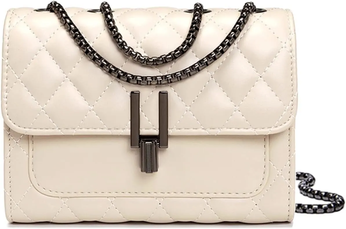 Womens Leather Quilted Crossbody Bag Elegant Top Handle Purse with Flap Closure Shoulder/Satchel Style