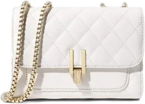 Womens Leather Quilted Crossbody Bag Elegant Top Handle Purse with Flap Closure Shoulder/Satchel Style