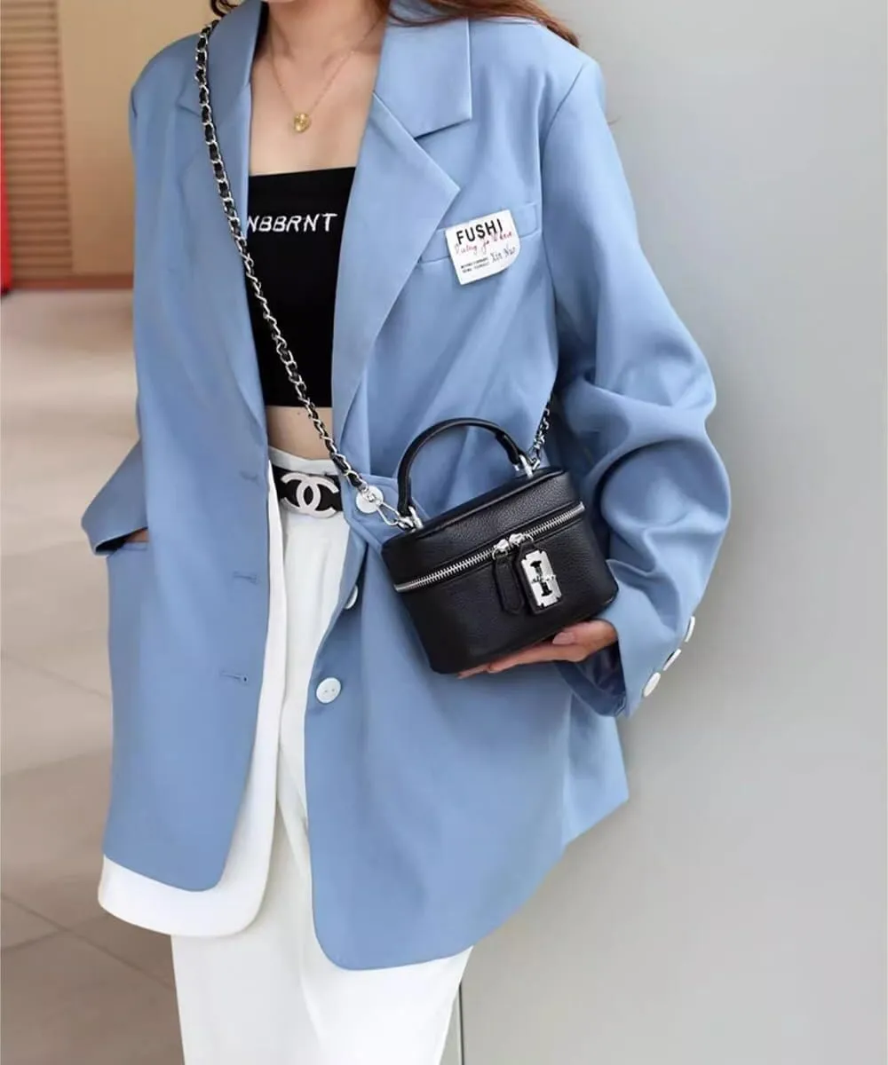 Womens Leather Quilted Crossbody Bag Elegant Top Handle Purse with Flap Closure Shoulder/Satchel Style